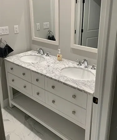 Custom double vanity with marble countertop