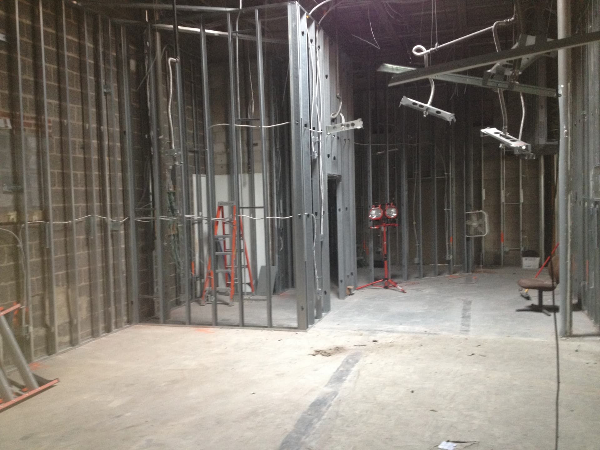 Commercial space during early-stage steel framing and demolition