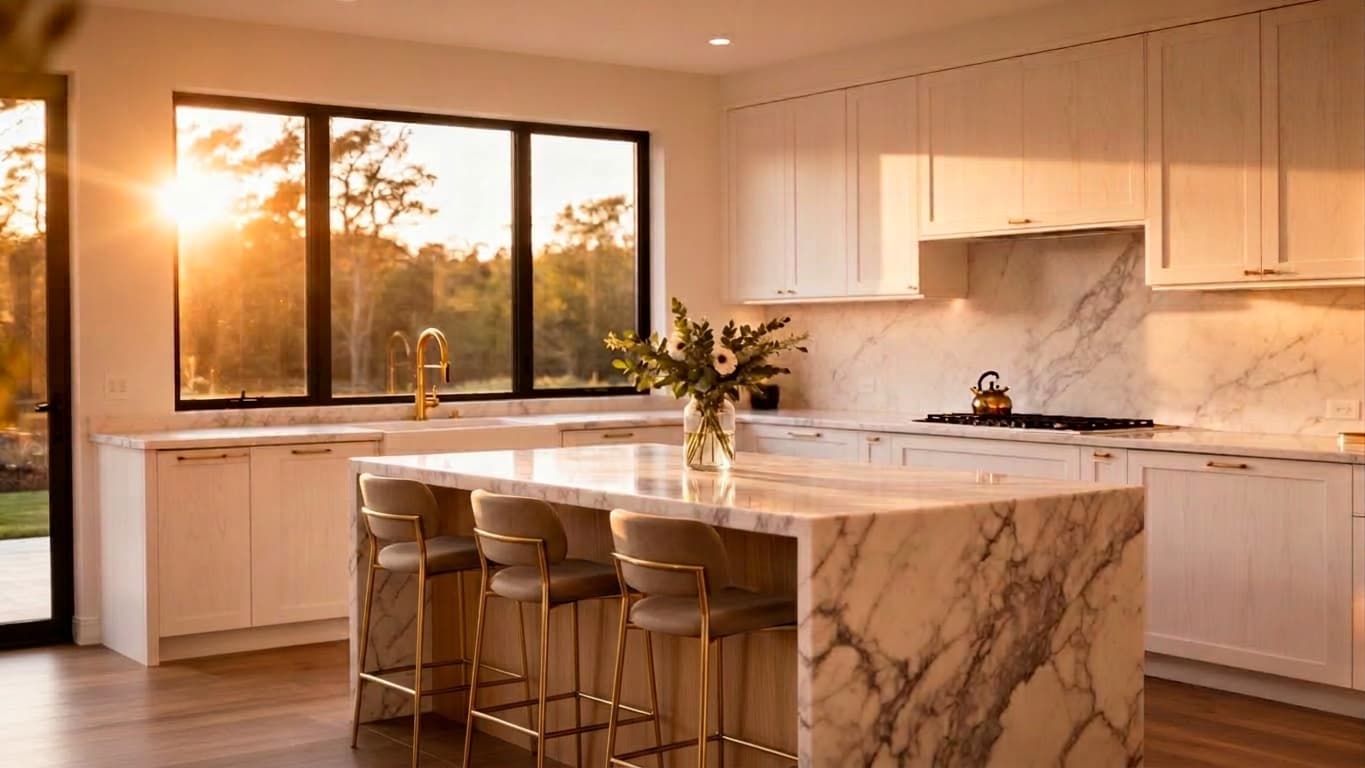 Modern luxury kitchen renovation with marble island